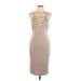 Charlotte Russe Cocktail Dress - Midi V-Neck Sleeveless: Tan Solid Dresses - Women's Size Large