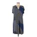 Dana Buchman Casual Dress - Shirtdress: Blue Dresses - Women's Size Large