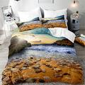 Himlaya 3pcs Bedding Set for Single Double Super King Size Bed, 3D Ocean Landscape Print Duvet Cover Set Microfiber Soft Bedding with 2 Pillowcases & Quilt Covers (Beach stones,230x220cm)