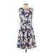 Ann Taylor LOFT Outlet Casual Dress - A-Line Crew Neck Sleeveless: Blue Print Dresses - Women's Size 4