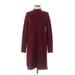 J.Crew Factory Store Casual Dress - Sweater Dress Mock Long sleeves: Burgundy Print Dresses - Women's Size Medium