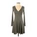 American Eagle Outfitters Casual Dress - A-Line Plunge Long sleeves: Gray Dresses - Women's Size X-Small