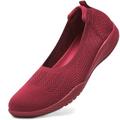 LEDINEY Women's Flats Slip On Go Walk Shoes for Women Comfortable Walking Sneakers Knit Low Wedge Dressy Ballet Shoes Zapatos para Mujer, Red, 5.5 UK