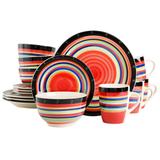 16 Piece Round Stoneware Dinnerware Set in Red