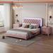 Set of 2 Bedroom Set Queen Size Upholstered Platform Bed with 2 Nightstands, Pink