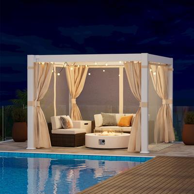 COSIEST Outdoor Aluminum Louvered Pergola with Adjustable Netting and Curtains