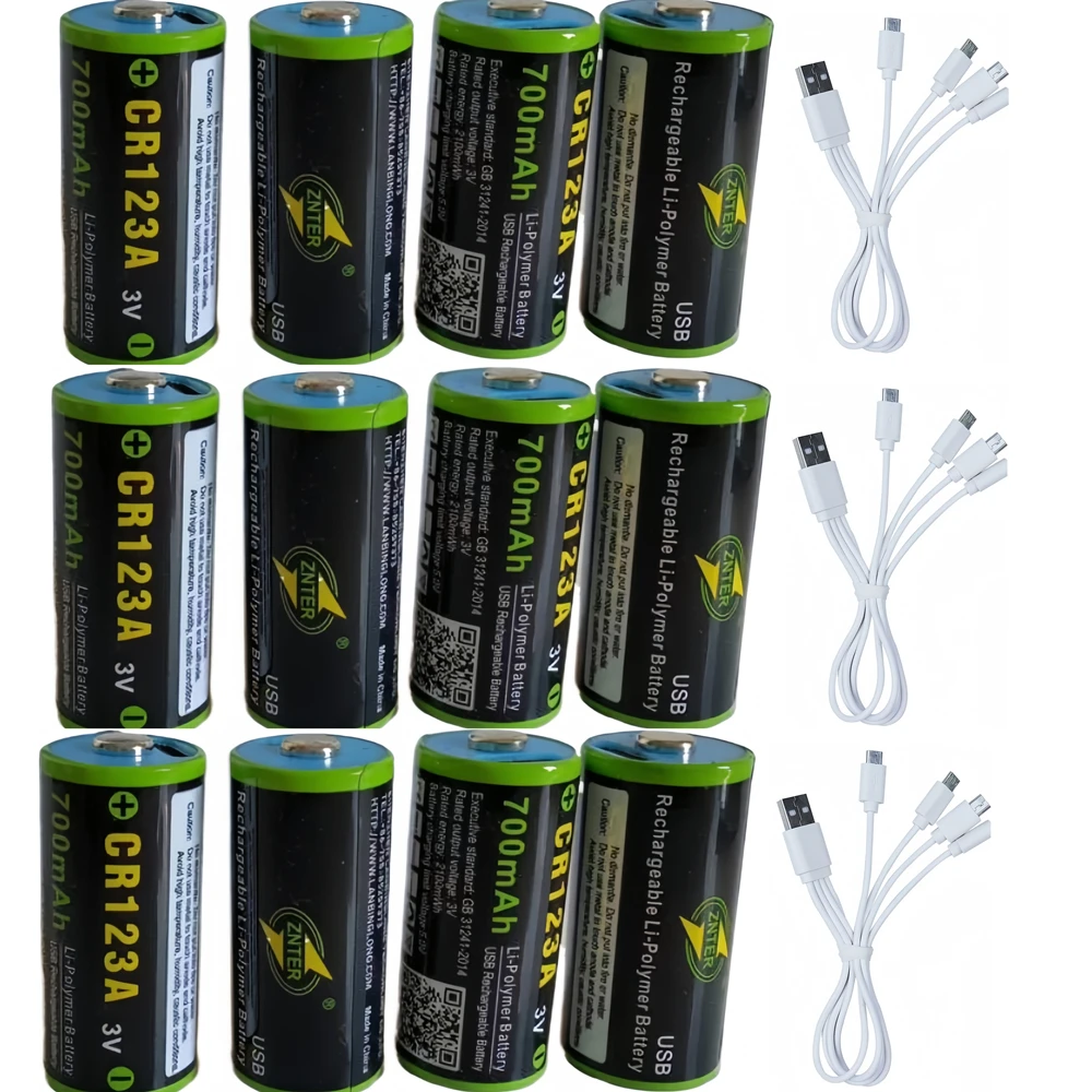ZNTER CR123A wiederaufladbarer Akku 700 mAh 3,0 V 16340 Lithium-Akku USB-Akku über Typ-C-Ladekabel aufgeladen Image