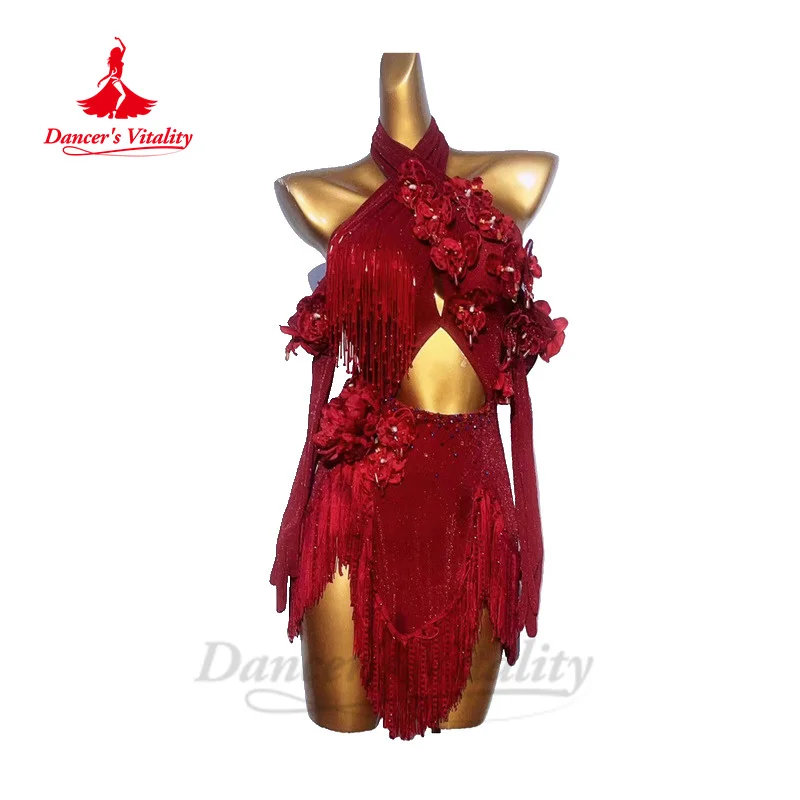Latin Tanz kleider für Frauen Langarm Spandex Rumba Chacha Leistung Wettbewerb Kostüm Rock Erwachsenen Kind Latin Kleider Image