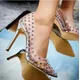 Sliver Gold Pink Spike Studded PVC Pointed Toe Shallow Slip On 8 10 12 CM Stiletto Heels Pumps Women