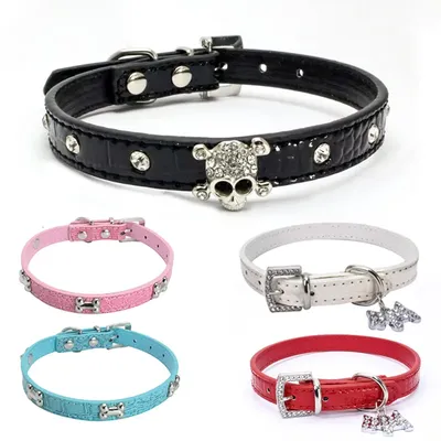 Pet Dog Supplies Alligator PU Leather Bone Pet Necklace Accessory Pet Supply Dog Collar for Small