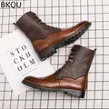 Men's Trendy High-top Boots Motorcycle Boots Leather Boots Non-slip Low-top Thick-soled Elastic