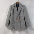 Zadig Houndstooth Blazer Suit Women Casual Wool Elegant Gray Jackets Female Formal Occasion Fashion