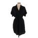 She + Sky Casual Dress - Shift V Neck Short Sleeve: Black Print Dresses - Women's Size Large