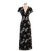 Zara Casual Dress - Midi Plunge Short sleeves: Black Floral Dresses - Women's Size X-Small