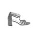 Adrianna Papell Sandals: Slip-on Chunky Heel Glamorous Silver Shoes - Women's Size 9 1/2 - Open Toe