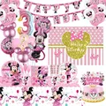 Fournitures de fête d'anniversaire Disney Minnie Mouse pour enfants nappe de toile de fond