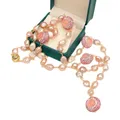 JOPink Rose Quartz Strass CZ Collier Pendentif Perle Perle Baroque Culturée Violet D'eau Douce