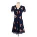 Madewell Casual Dress - A-Line V-Neck Short sleeves: Blue Floral Dresses - Women's Size 0