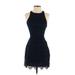 Hollister Cocktail Dress - Mini High Neck Sleeveless: Blue Solid Dresses - Women's Size Small