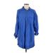 Pilcro Casual Dress - Shirtdress High Neck 3/4 sleeves: Blue Print Dresses - Women's Size Medium