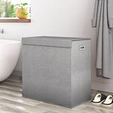 Dotted Line™ Double Laundry Basket w/ Lid-Collapsible Two-Sided Clothes Hamper w/ Removable Mesh Liner Bags in Gray | Wayfair