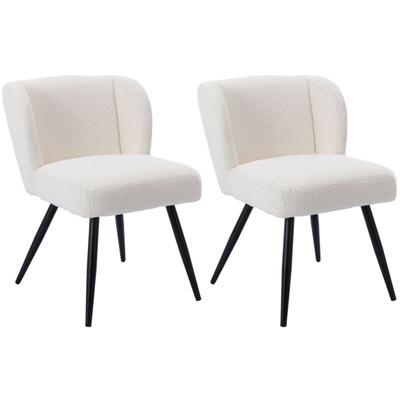 Wahson Esszimmerstühle 2er Set Küchenstuhl mit Metallbeinen für Esszimmer, Teddystoff, Weiß Image