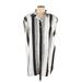 Kori America Casual Dress - Shirtdress Collared Short Sleeve: Silver Stripes Dresses - Women's Size Large