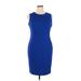 Calvin Klein Casual Dress - Sheath High Neck Sleeveless: Blue Print Dresses - Women's Size 14