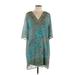 Soft Surroundings Casual Dress - Shift V-Neck 3/4 sleeves: Teal Dresses - Women's Size Large Petite