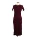 Zara TRF Casual Dress - Sheath High Neck Short sleeves: Burgundy Print Dresses - Women's Size Medium