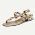 Per donna scarpe da sposa Sandali Feste Piatto Elegante Boemia Vintage Pelle microbica Nero Viola Oro
