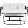 Gartensofa mit Tisch 3-Sitzer Schwarz Aluminium Auflagen Cremeweiß Wiener Geflecht Modern Lounge Set Terrasse Balkon Outdoor Gartenzubehör