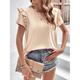 T Shirt Damen Beige Glatt Rüsche Strasse Täglich Modisch Rundhalsausschnitt Regular Fit S