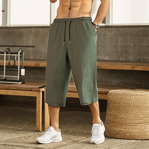 Herren Sommershorts Tasche Einfarbig Außenbereich Sport Kurz Urlaub Lässig Lässig Armeegrün Schwarz Tiefer Bund Mikroelastisch Image