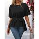 Hemd Bluse Damen Schwarz Gelb Fuchsie Glatt Asymmetrischer Saum Strasse Täglich Modisch Rundhalsausschnitt Regular Fit S