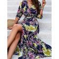 Femme robe longue Robe casual Robe Évasée Robe Trapèze Robe d'été Bohême mode Vacances du quotidien Rendez-vous Standard Floral Manches 3/4 Col V Blanche Rose Claire Bleu Roi Bleu Eté