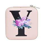 KAGAYD Personalized Women s Jewelry Box Travel Jewelry Box English Alphabet Flower Jewelry Makeup Bag Gifts For Women Gifts For Friends