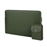 Laptop Sleeve Case PU Tablet Soft Cover Protective Case Zipper Carrying Bag - Green (with small bag)14.1-15.4 inches