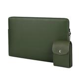 Laptop Sleeve Case PU Tablet Soft Cover Protective Case Zipper Carrying Bag - Green (with small bag)15.6 inches