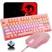 LexonElec Mechanical Gaming Keyboard Blue Switch Mini 82 Keys Wired Rainbow LED Backlit Keyboard Lightweight Gaming Mouse 6400DPI Honeycomb Optical Gaming Mouse Pad for Gamers and Typists(Pink)