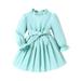 AMILIEe 4-7Y Toddler Kids Girl Casual Long Sleeve Ruffle Collar Pleated Dress Flared Belted A-Line Dress