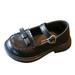 Fashion Spring And Summer Children Casual Shoes Girls Flat Sole Thick Sole Solid Bowknot Buckle Party Dress Shoes Black 4.5 Years-5 Years