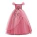 Youmylove Kids Dress Princess Dress Line Shoulder Girls Performance Dress Long Pommel Dress Party Child Leisure Dailywear