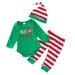 NIUREDLTD Toddler Boys Christmas Holiday Outfits Toddler Boys Christmas Winter Long Sleeve Letter Prints Romper Striped Pants With Hat 3PCS Outfits Clothes Set Fall Winter Set Green 70