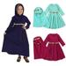 Elainilye Fashion Girls Long Sleeve Dress Solid Color Round Neck Dress Lace Turban Two Piece Muslim Children s Clothing Sizes 6M-6Y