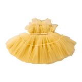 Toddler Fashion Dresses Holiday Playwear For Little Girls Lace Sleeveless Solid Color Bow Puffy Suitable For Wedding Prom Casual Fall Winter Clothes Yellow 110