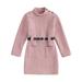 Wallarenear Little Girl Turtleneck Pocket Sweater Dress Ribbed Knit Button Dresses with Belt