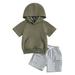 Suealasg Toddler Baby Boys 2PCS Summer Outfits 6M 12M 18M 24M 3T Kids Boys Clothes Short Sleeve Hooded Tops and Elastic Waist Shorts Sets