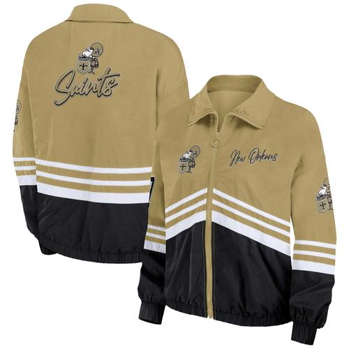 Damenbekleidung von Erin Andrews Gold New Orleans Saints Vintage Throwback Windjacke mit durchgehendem Reißverschluss