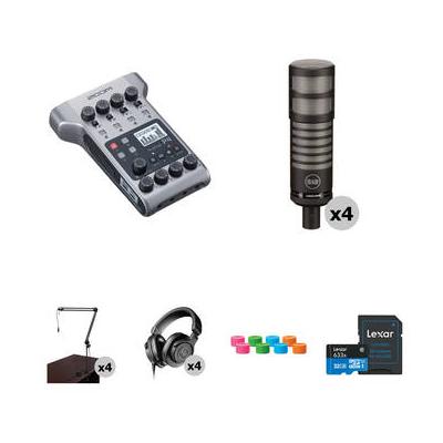 Zoom PodTrak P4 Four-Person Podcast Value Kit with Limelight Mics, Boom Arms, an P4
